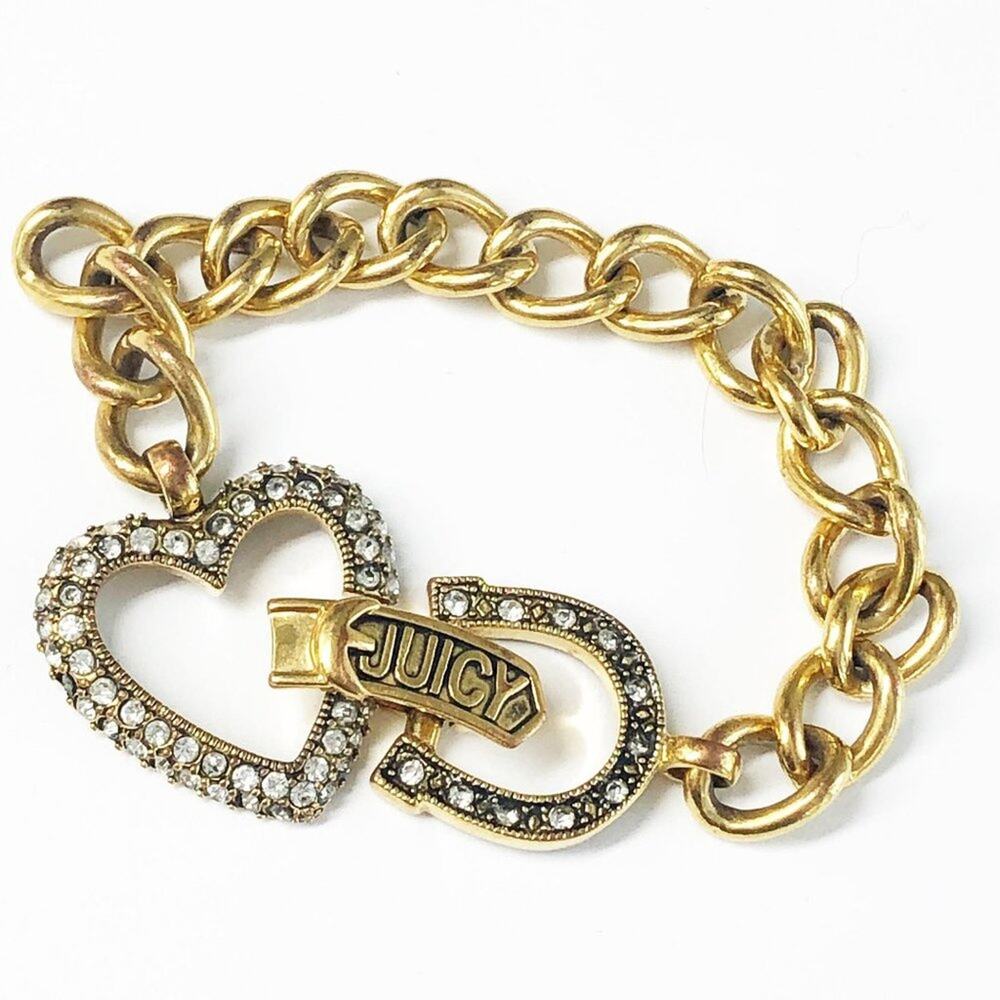 Juicy Couture Pave Crystal Heart & Horseshoe Charm Bracelet
